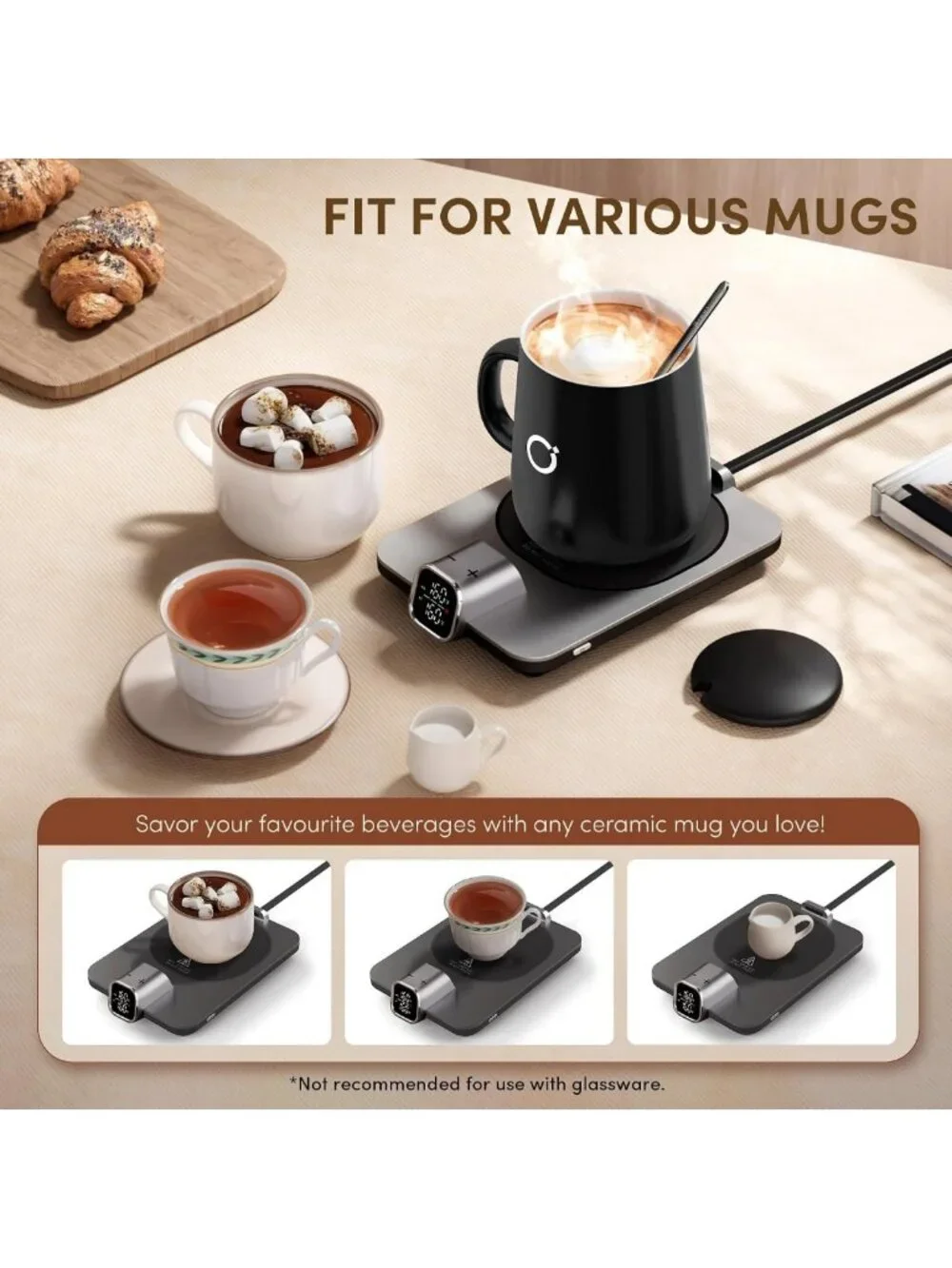 Coffee Mug Warmer Set with Precise Temp Control, Auto Shut Off, 15oz Mug & Spoon